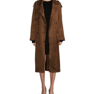 NWT chocolate brown vegan Suede Long Trench Coat Women’s oversized